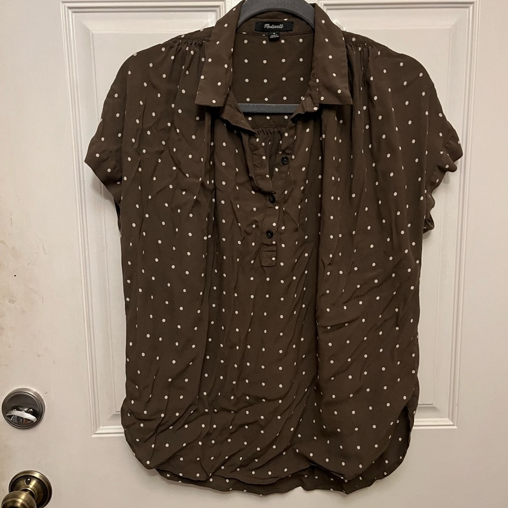 Madewell Olive Green Polka Dot Blouse